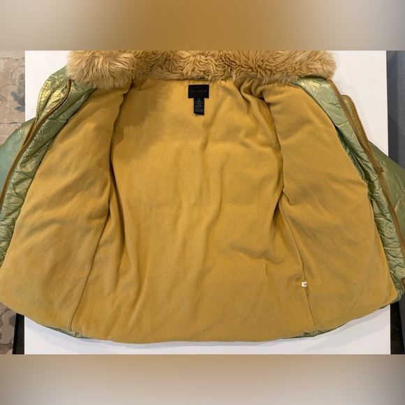 The Limited Down Puffer Liquid Green Gold Metallic Shimmer Jacket Fur Hood - Picture 9 of 16